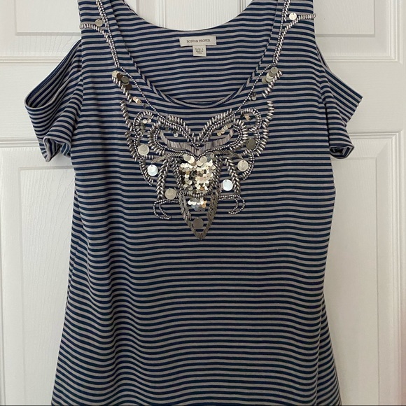 Boston Proper Beaded Cold Shoulder Top Sz L - Picture 5 of 8